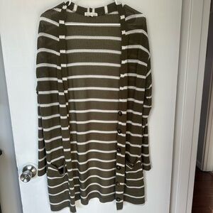 Socialite Olive and White Striped Cardigan